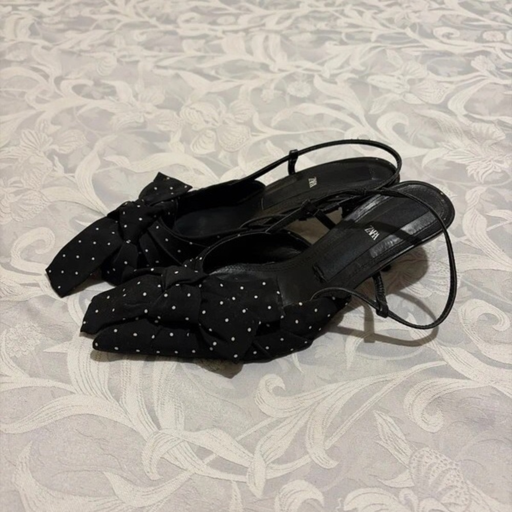Elegant Black Polka Dot Slingback Heels